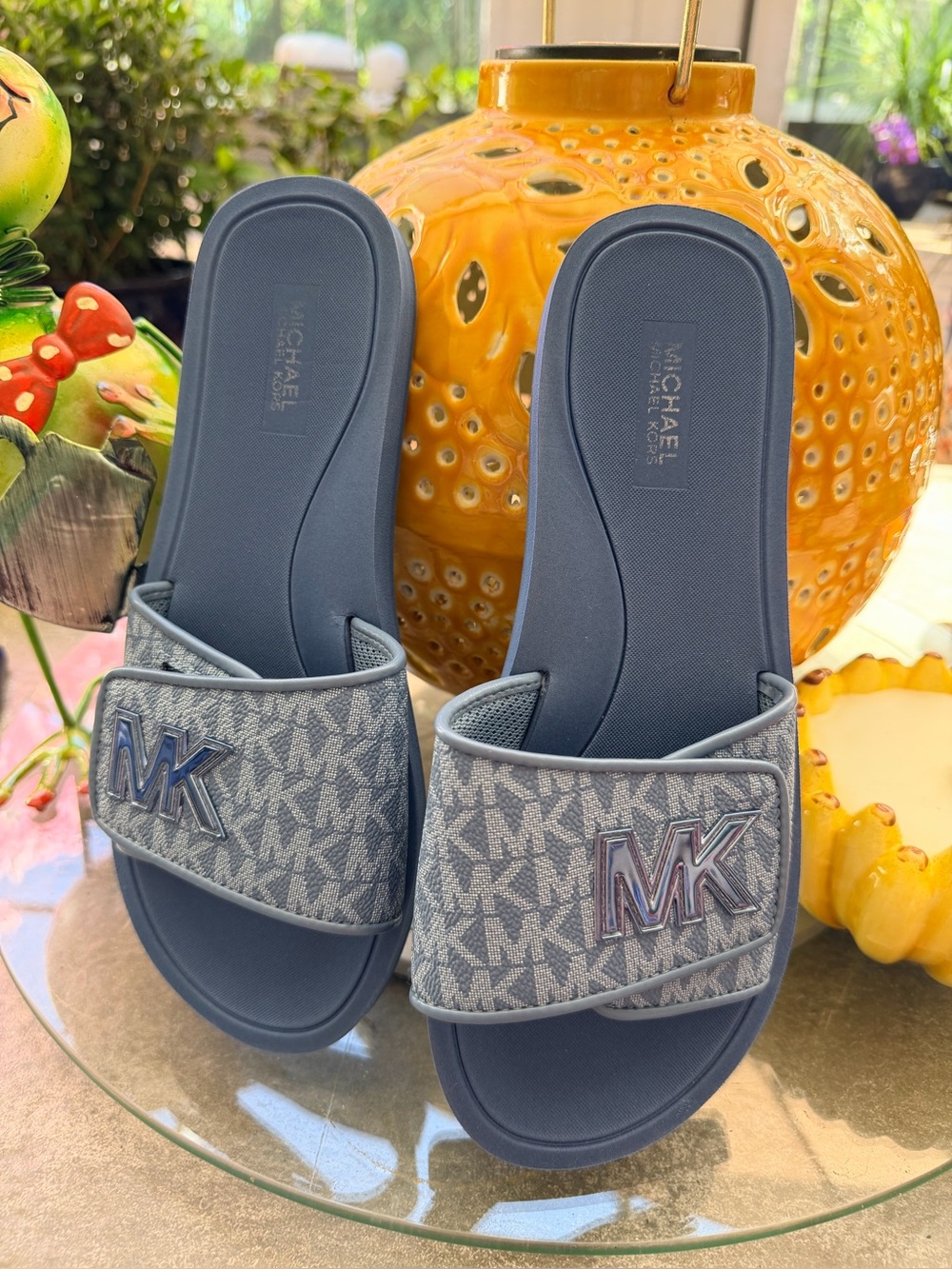 Michael Kors Navy MK Logo Slide Sandals